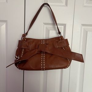 Brighton Tan Brown stitched leather purse with bow